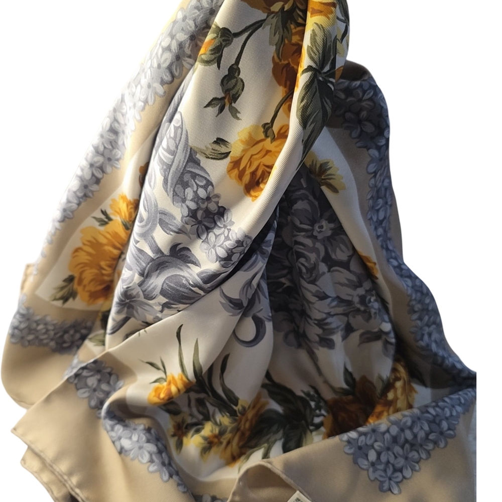 Dior Yellow and Gray Floral Scarf